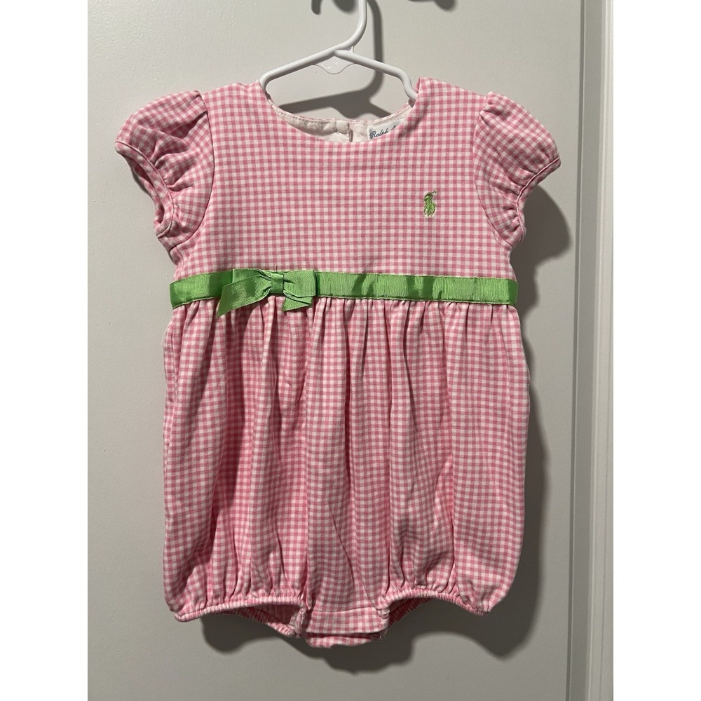 Ralph Lauren Size 24‎ Months Baby Girl's Pink Checked Romper Preppy